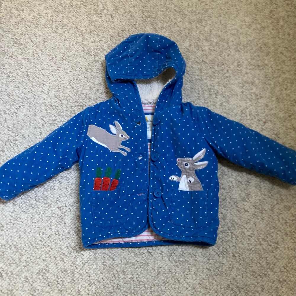 Baby Boden Hooded  Cord Jacket | Bunny & Carrots Appliqué | 18-24 mo.